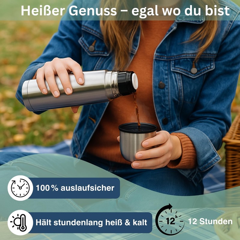 Thermos Flask Stainless Steel Thermos Flask with Cup 1000 ml