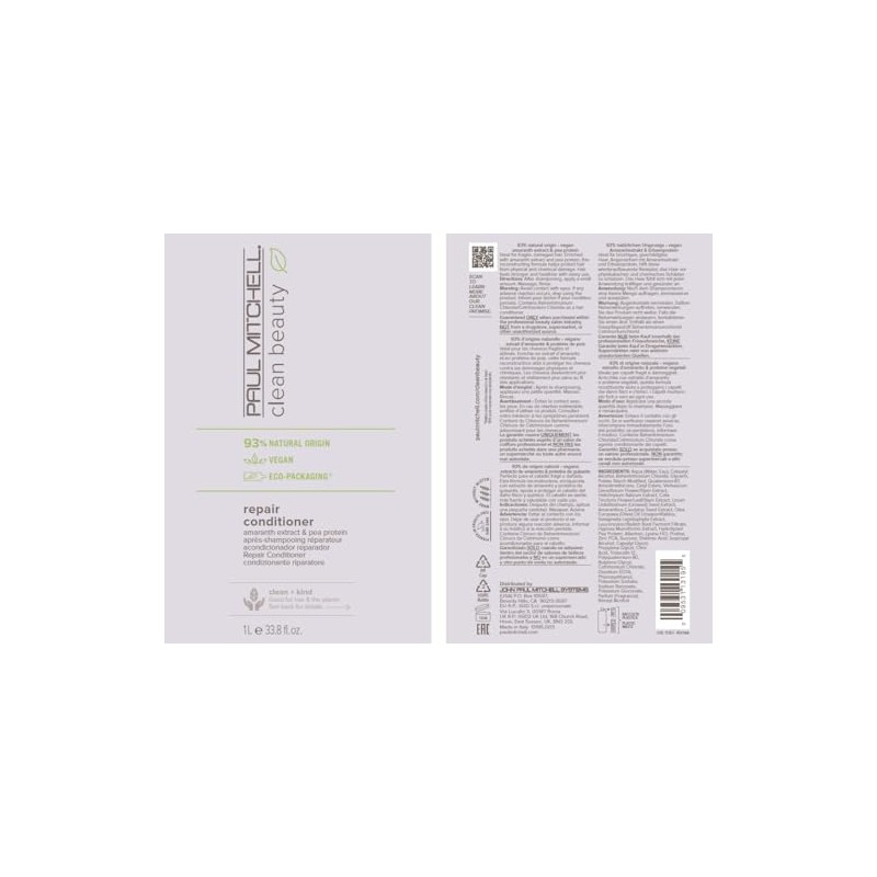 Paul Mitchell Clean Beauty Repair Conditioner, Strengthens, Balances Moisture, For