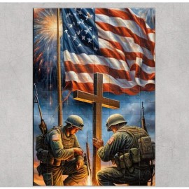 Handmade Soldier American Flag Cross 120 Piece Custom Handmade Jigsaw Puzzle