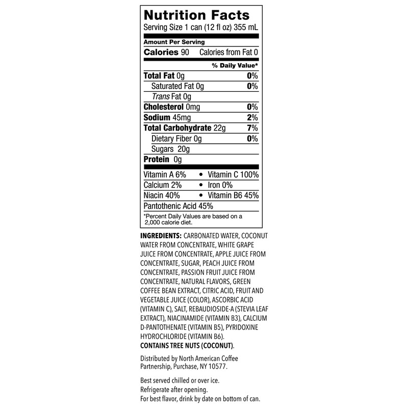 Starbucks - RTD Coffee, Refreshers with Cocounut Water, Peach Passion