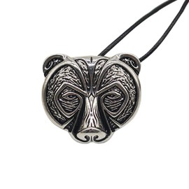 PikaLF Bear Necklace for Men, Nordic Viking Bear Head Pendant Necklace with 19.7 Inch Chain, Celtic Bear Totem Amulet Necklace, Hip Hop Necklace, Punk Animal Bear Jewellery Gift, NO