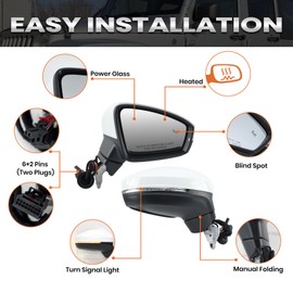 Right Passenger Side Mirror Compatible with Volkswagen Tiguan 2018 2019 2020 2021 2022 2023 2024 2025 Electric Heated with Turn Signal with Blind Spot 6+2 Pins (White)