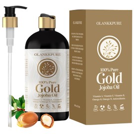 OLANKKPURE Organic Jojoba Oil 16 oz - 100% Pure and Natural Jojoba Massage Oil for Hair, Skin, Body and Face - Naturally Cold Pressed, Unrefined - Hexane Free Massage Oil for Massage