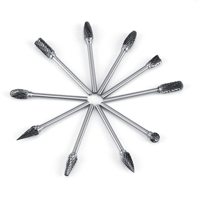 10pcs Tungsten Carbide Steel Rotary Files Burr Set 3mm Shank