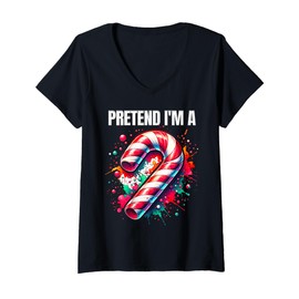 Womens Pretend I'm A Candy Cane Funny Adult Kids Men Women Costume V-Neck T-Shirt