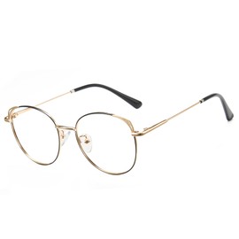 Cyxus Round Blue Light Blocking Glasses Metal Frame UV Filtering Computer Glasses Clear Lens For Men Women 8168 Black Gold