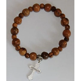 FavorOnline Olive Wood Jerusalem Rosary Bracelets from The Holy Land with Silver Crucifix