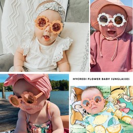 Hycredi Flexible Bendable Flower Baby Polarized Sunglasses with Strap Cute Shades for Newborn Infant Boys Girls Age 0-24 Months-Beige White/Brown + Purple/Brown Mirror