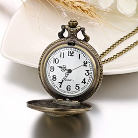 JewelryWe Father's Day Gift Pocket Watch Men's Retro Royal Flush / Compass / Flowers / Bell / Motorcycle Chain Watch Analogue Quartz Watch Pendant with Necklace Chain Bronze Gift for Men, bronze bell,