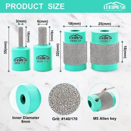 LEKOMESH Glass Grinder Bits for Stained Glass - 1 1/8 1/4 3/4 Inch Brass Core Stained Glass Grinder Bit, Diamond Grinder Bit Head Tools, Stained Glass Diamond Grinder Bit