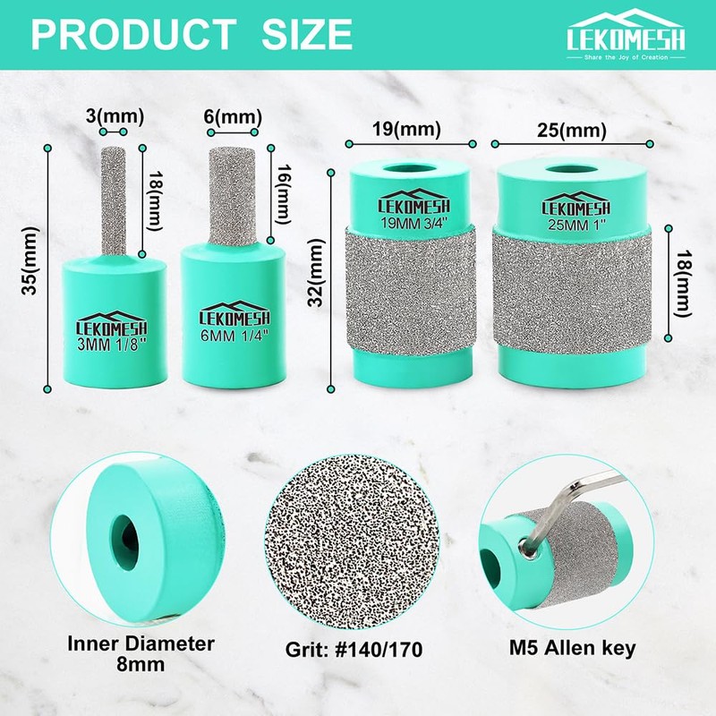 LEKOMESH Glass Grinder Bits for Stained Glass - 1 1/8