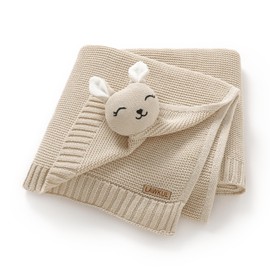 LAWKUL Baby Security Blanket Bunny Lovey Blanket Cozy Swaddle Soft Comforter for Newborn Boy Girl Pram & Cot Beige 100x80cm