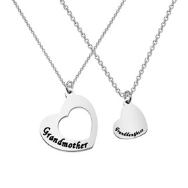 FOTAP Grandmother and Granddaughter Heart Shaped Necklace Set Mother’s Day Gift for Grandma Nana (grandma set)