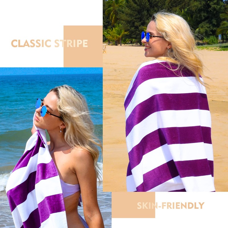 Exclusivo Mezcla 2 Pack Cotton Oversized 35x70 Inches Cabana Stripe