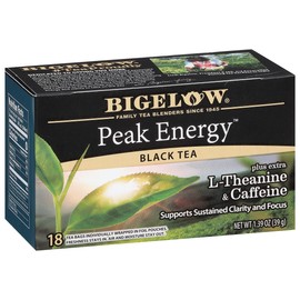 Bigelow Tea Peak Energy plus extra L-Theanine & Caffeine, 18 Count (Pack of 6), 108 Total Tea Bags