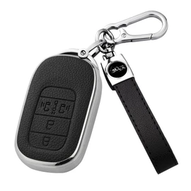 [PIMOHI] N-BOX Custom JF5 JF6 Key Case, Compatible with Honda New Step Wagon, Key Cover, NBOX Civic ZR-V Vezel, Key Chain, Leather-like TPU, Sliding Doors on Both Sides, black silver
