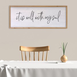 FZZHYQCHY It Is Well With My Soul Wall Decor 32"x12" Bible Verse Christian Scripture Wood Framed Art Sign for Master Bedroom Living Room(Wood)