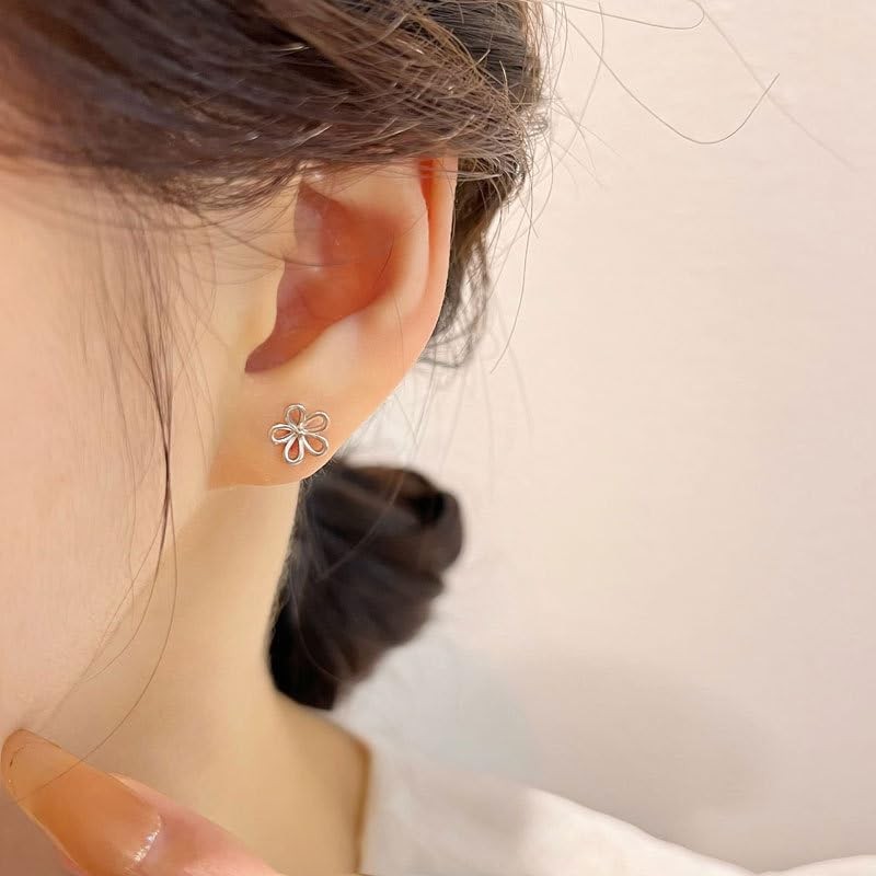 Silver 925 Earrings, Silver, Flower, Simple, Hypoallergenic, Sterling Silver Silver