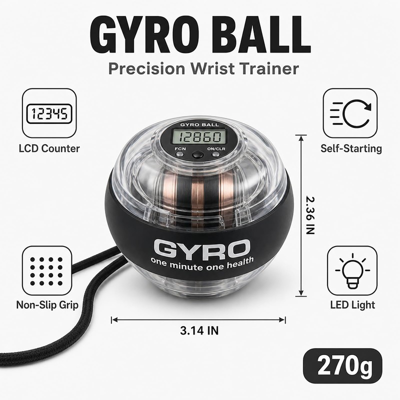 Gyro Ball Hand Exerciser & Power Ball Hand Exerciser Adjustable