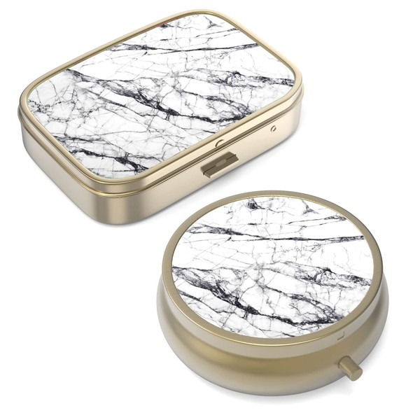 Pill Case Pill Box with Mirror Retro Small Pill Case for Purse or Pocket Bronze Pill Box or Vitamins, Fish Oil, Supplements, Pill Containe Travel Gifts（2PCS）