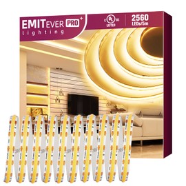 EMITEVER COB LED Strip Lights Warm White, 3000K Tape Light Premium High Density, DC 24V, 360+Lumens/ft, 2560LEDs/Spool, Ra 90+, 16.4ft/5m, UL Listed 5 Year Warranty (Power Supply Sold Separately)