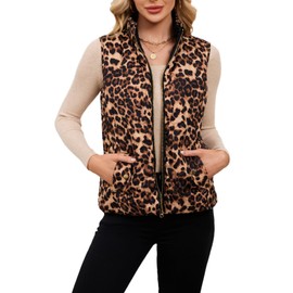 Womens Puffer Vest Reversible Leopard Quilted Vest Oversized Lightweight Vest Outerwear Winter Padded Jacket