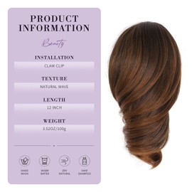 ZQIAN BEAUTY 12 Inch Short Ponytail Extension - Clip in Ponytail Hair Extensions, Curly Wavy Pony Tails Hair Extensions, Synthetic Claw Clip Ponytail Extension for Women (Color: Copper Brown)