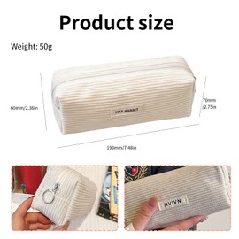 Uzndq Aesthetic Pencil Case, Cord Aesthetic, Pencil Case, Fabric Beige, Pencil Case, School Pencil Case, Simple Pencil Case, Cord Fabric (Milky White), White, School