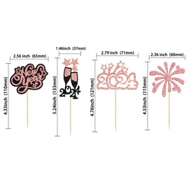 24 piezas de decoración para magdalenas de Año Nuevo 2023 con purpurina de oro rosa Hello 2023 para magdalenas de champaña 2023 para decoración de fiesta de Año Nuevo