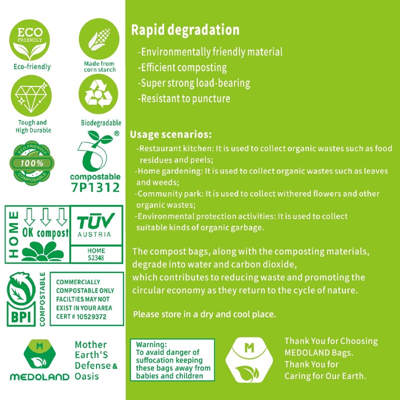 BPI Certified Compostable Trash Bags 2.6 Gallon (150Count) - 2X