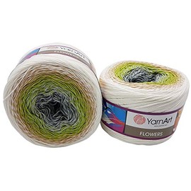 YarnArt Flowers 500g Bobbel Wool, Colour Gradient, 55% Cotton, Bobble Knitting Wool, Multicolour