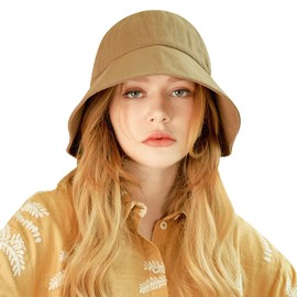 WHITE SANDS MOJA Linen Victorian Bonnet Hat Sun Cap, Foldable Summer Visor | New Katy | Khaki Brown