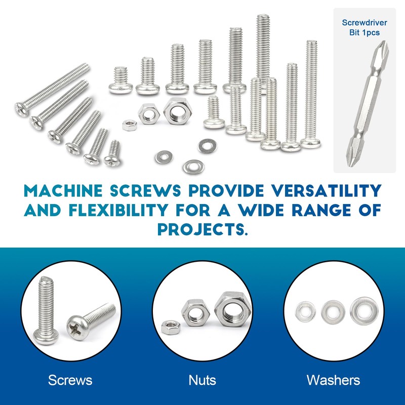 NINDEJIN 304 Stainless Steel Phillips Pan Head Machine Screws Assortment
