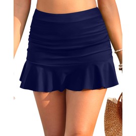 Tempt Me Women High Waisted Swim Skirts - Ruched Ruffle Bathing Suit Skirt with Short Tummy Control Swimsuit Bottoms 2025 Navy Blue XL