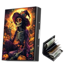 Tudguiloae Black Metal Card Holder Wallet, RFID Blocking Multi-Slot Design, Witch Print, Slim Aluminum Case for Credit Cards Cash ID, 3.7x2.56 Inch