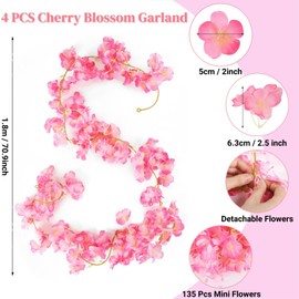VISLANTE Pack of 4 Cherry Blossoms Artificial Flowers Garland, 180 cm, Cherry Blossoms, Decorative Flower Garland, Artificial Flowers, Silk Flowers, Hanging Vines for Wedding, Garden, Party, Wall
