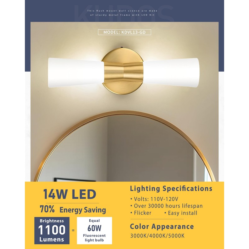 kudos Wall Sconces 16inches Gold Vanity Light Fixtures, Modern Sconces
