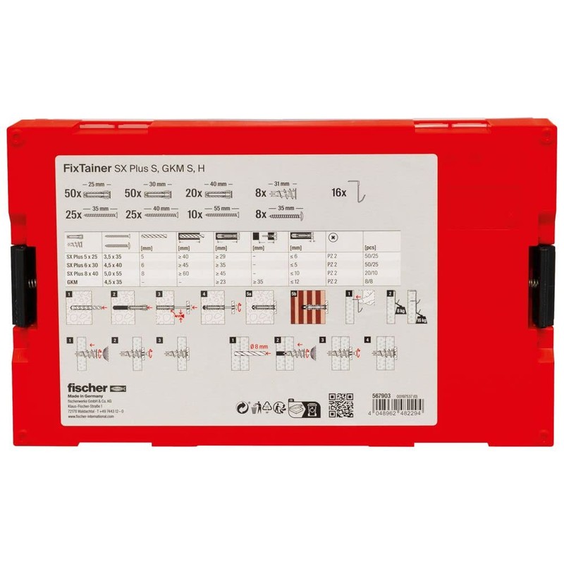 fischer FixTainer SX-Plus Dowels, Screw and Hook Box, Dowel Set