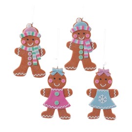 The Bridge Collection Set of 4 Claydough Gingerbread Boys & Girls Ornaments - 4.25" Sweet Treat Holiday Gingerbread Family with Candy Accents