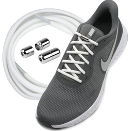 Run out sports Elastic Laces With Metal Fastener, No Bow, Elastic, Without Tying, Quick Lock With Metal Capsule, white