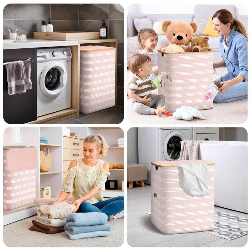 BALEINE Laundry Hamper with Lid, Tall Laundry Baskets with Bamboo