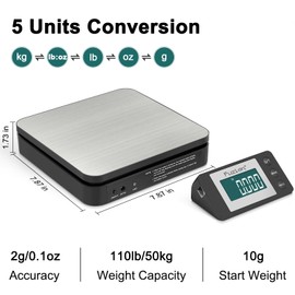 Fuzion Shipping Scale - Wireless Postal Scale 110LB x 0.1oz, Large LCD Display, 5 Units, Digital Scale for Packages - Dual Power Options (Batteries & Adapters)