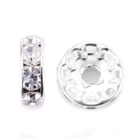 Allb 100Pcs Rondelle Spacer Beads 6mm Silver Plated Czech Crystal Rhinestone for Jewelry Making Loose Beads for Bracelets