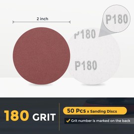 HARFINGTON 50 Pcs 2 Inch Sanding Discs, 180 Grit Hook and Loop Sandpaper, No-Hole Aluminum Oxide Orbital Sander Sandpaper for Woodworking Automotive Metal Polishing, Red