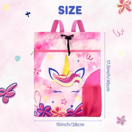 WAWSAM Kids Gym Drawstring Backpack Beach Bag, 38×45 cm Unicorn Sports Gym Bag for Girls Kids Swimming String Bag Shopping Yoga Sackpack Birthday Gift with Zippered Pocket and Bottle Pocket