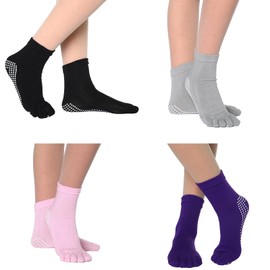4 Pairs Yoga Toe Socks Non Slip Pilates Socks Full Toe Grip Socks for Sports Pilates Dance Hospital