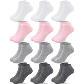 Duufin 12 Pairs Kids Ankle Socks Girls Low Cut Athletic Sock Half Cushion Socks for Kids, 8-10X