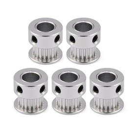 Richer-R 5 x GT2 Timing Belt Pulley, 5 Pieces 2GT 5 mm/8 mm Bore 20 Teeth Aluminium Timing Belt Tensioner Pulley Set for 3D Printer Silver (8 mm)