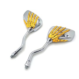 Pairs of Distinctive Skull Skeleton Hand 8mm 10mm Rearview Side Mirror for Motorcycle Scooter Moped Bike Standard Bike (Golden)