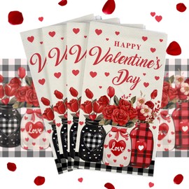 50 Pcs Happy Valentines Day Napkins Red Hearts Rose Flower Disposable Dinner Napkins 2 Ply Decorative Paper Hand Towels for Bathroom Kitchen Anniversary Valentine Party Supplies